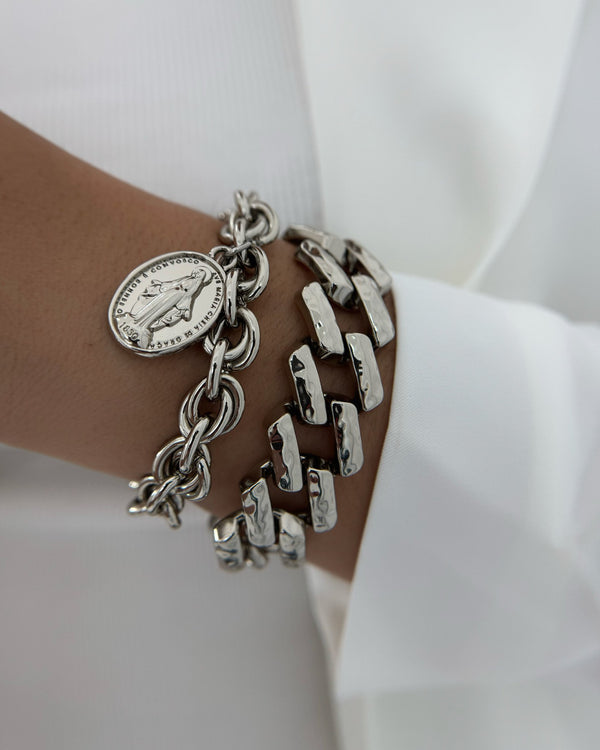 Conjunto Pulseira Nossa Senhora das Graças Pulseira Martelada CJ22108