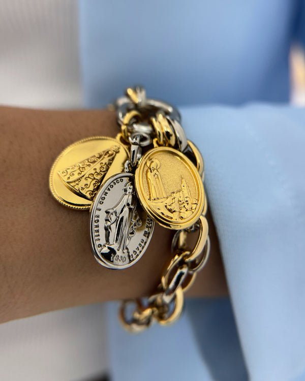 Pulseira Corrente Baiana 3 Medalhas Católicas Nossa Senhora PU2272