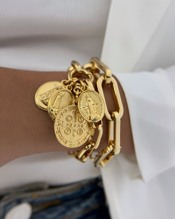 Conjunto  Pulseira Medalhas e Pulseira  Elos Ovais Grandes CJ22107