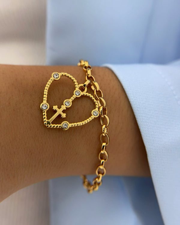 Pulseira Delicada de Coração com Cruz PU2299