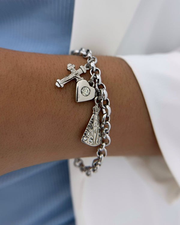 Pulseira Delicada Nossa Senhora Aparecida, Cruz com Jesus Coração