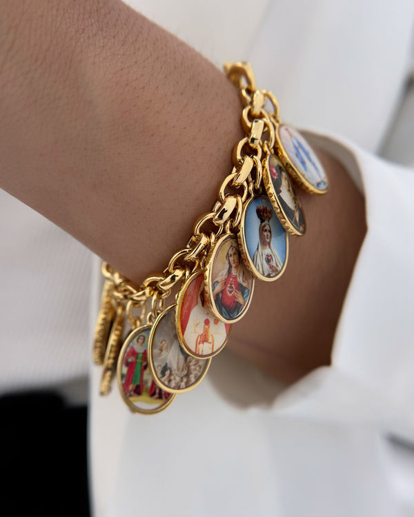 Pulseira Elo Português com Medalhas Católicas PU044
