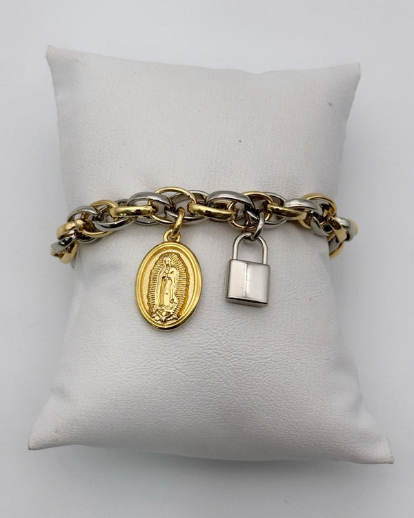 Pulseira  Corrente Baiana Nossa Senhora de Guadalupe Cadeado PU2288
