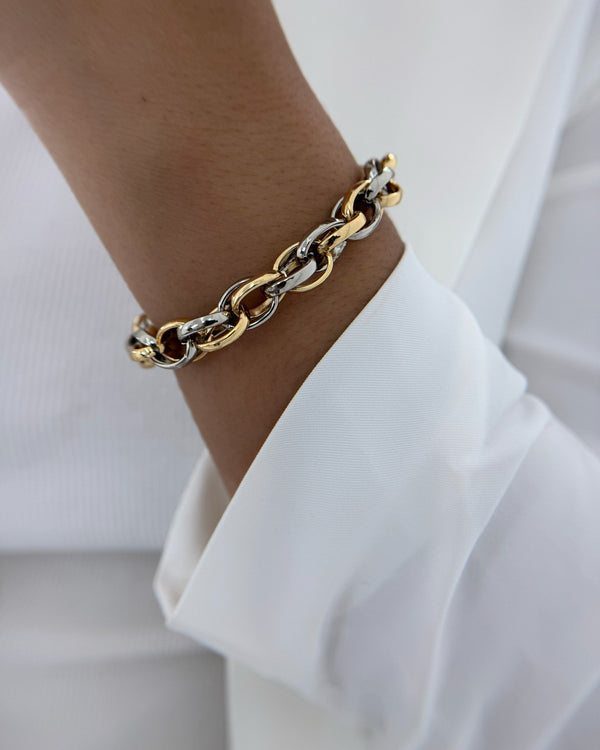 Pulseira Ajustável Corrente Baiana Prata e Dourado PU2204