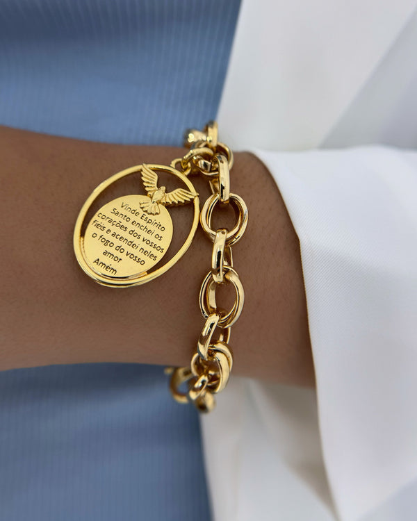 Pulseira com Pingente da Oração Vinde Espírito Santo PU2237