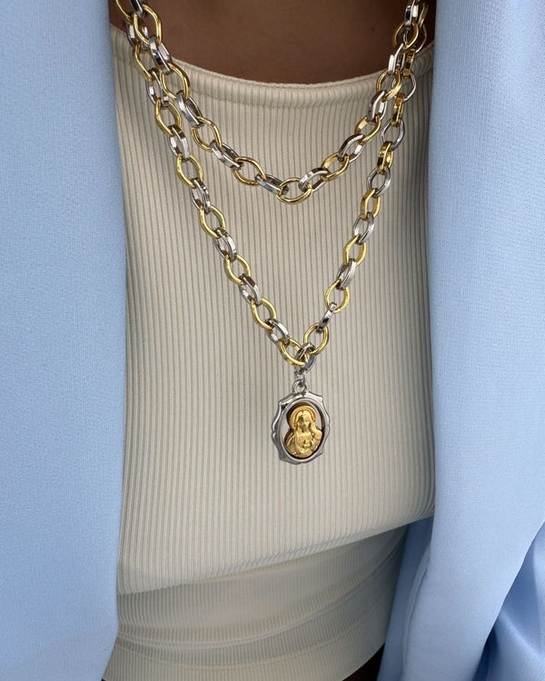 Conjunto Colar Corrente Losango Colar Imaculado Coração de Maria  CJ22165