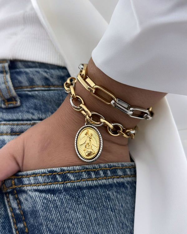 Conjunto Pulseira Cadeado Pulseira Trançada São Miguel Arcanjo CJ22121
