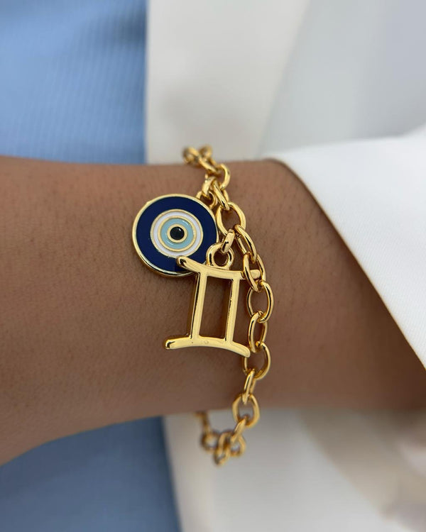 Pulseira de Olho Grego e Signo de Gêmeos PU2217