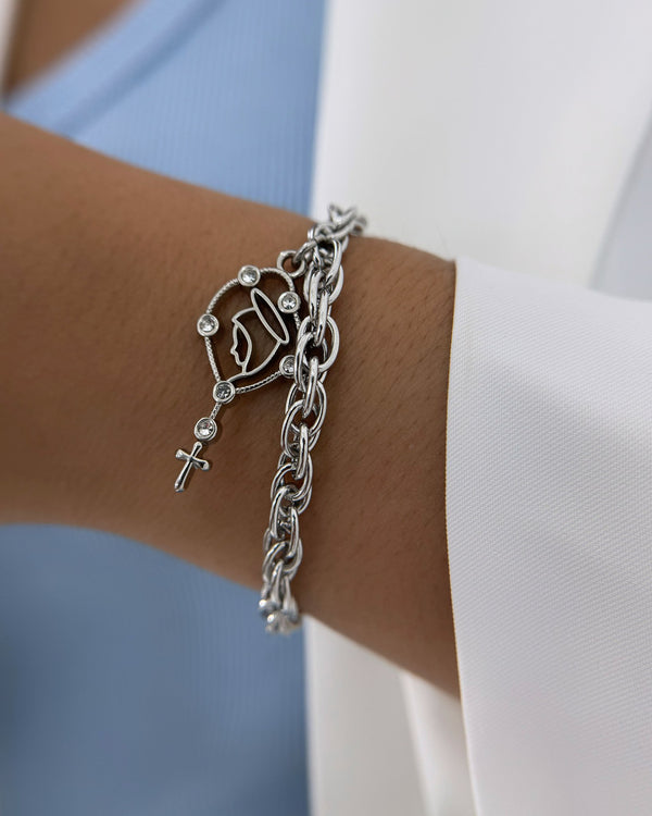 Pulseira Ajustável Baiana Prata Fina Nossa Senhora do Silêncio PU2225