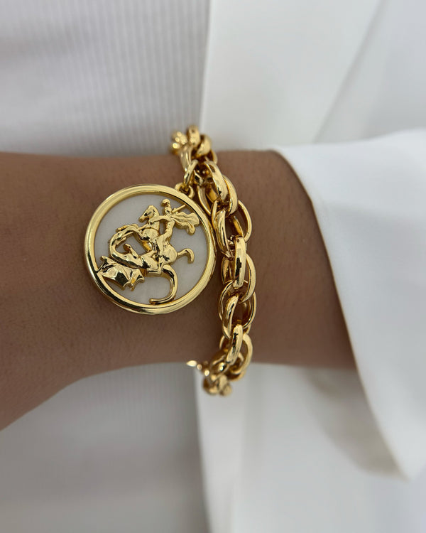 Pulseira Ajustável Dourada Corrente Baiana São Jorge Madreperola PU22105