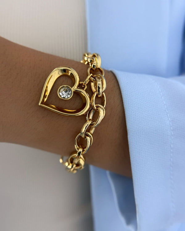 Pulseira Corrente Elos Redondos Coração Vazado Zircônia PU22158