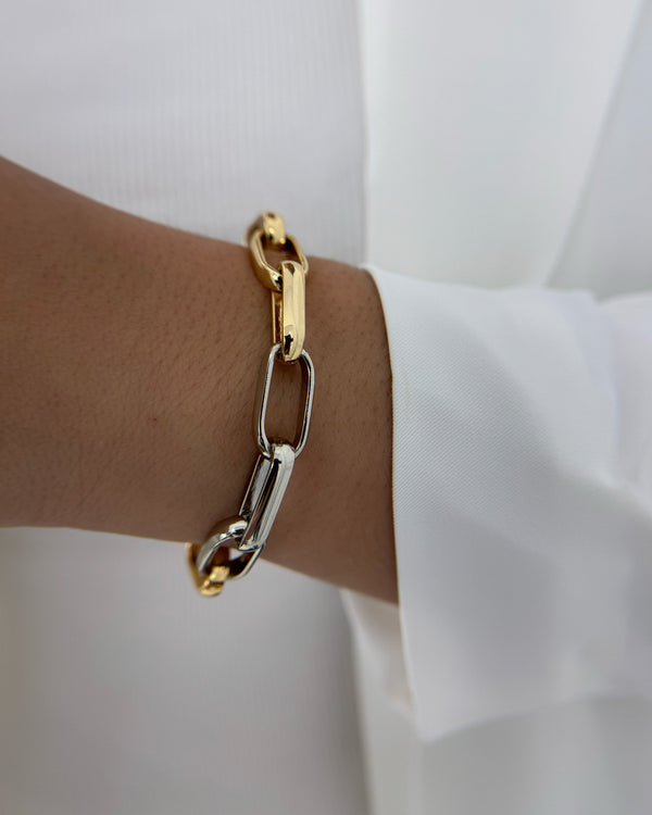 Pulseira Ajustável Corrente Cadeado Prata e Dourado PU2208