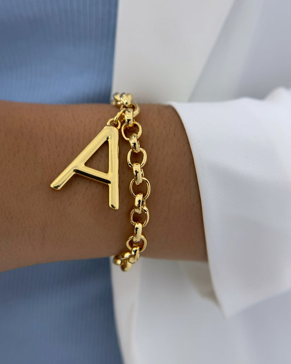 Pulseira Elos Português Dourada Letra Inicial Personalizada PU22134